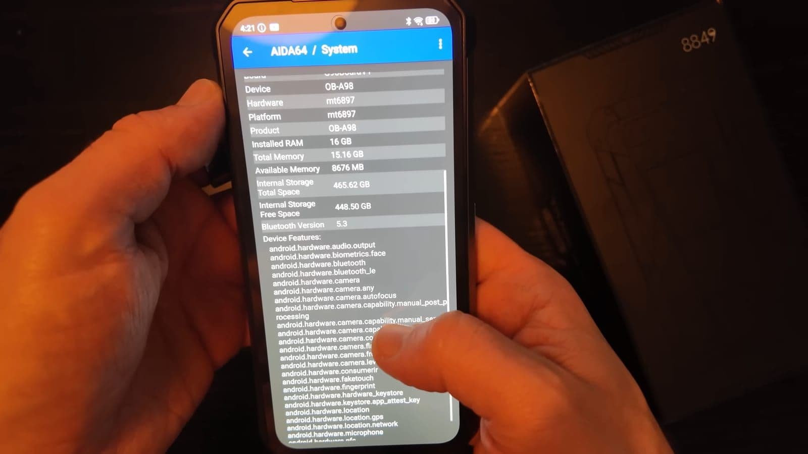 The AIDA64 hardware info screen running on the Tank 4 Pro displaying system specifications