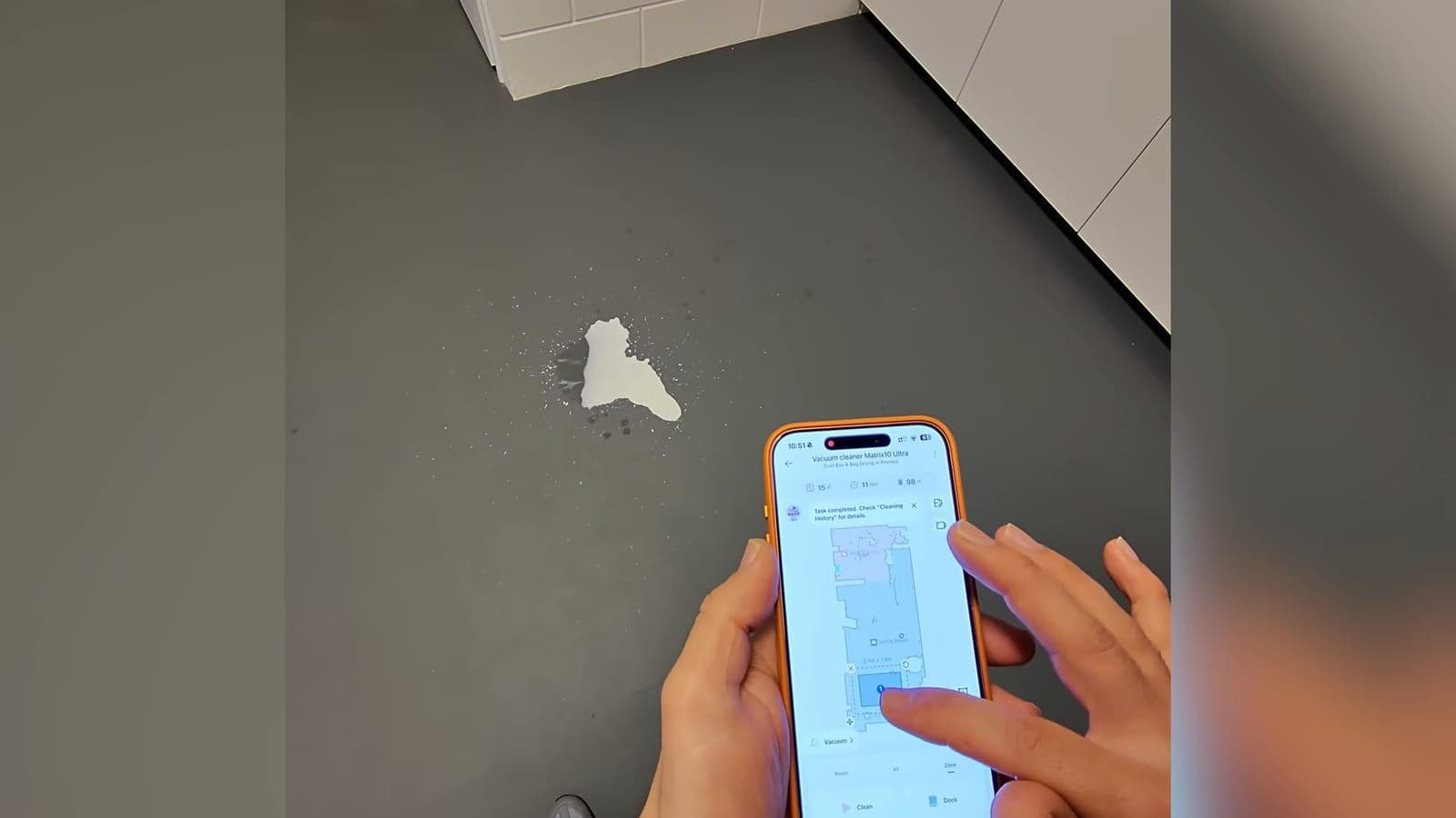 Dreame companion smartphone app showing room boundaries and mapped cleaning zones