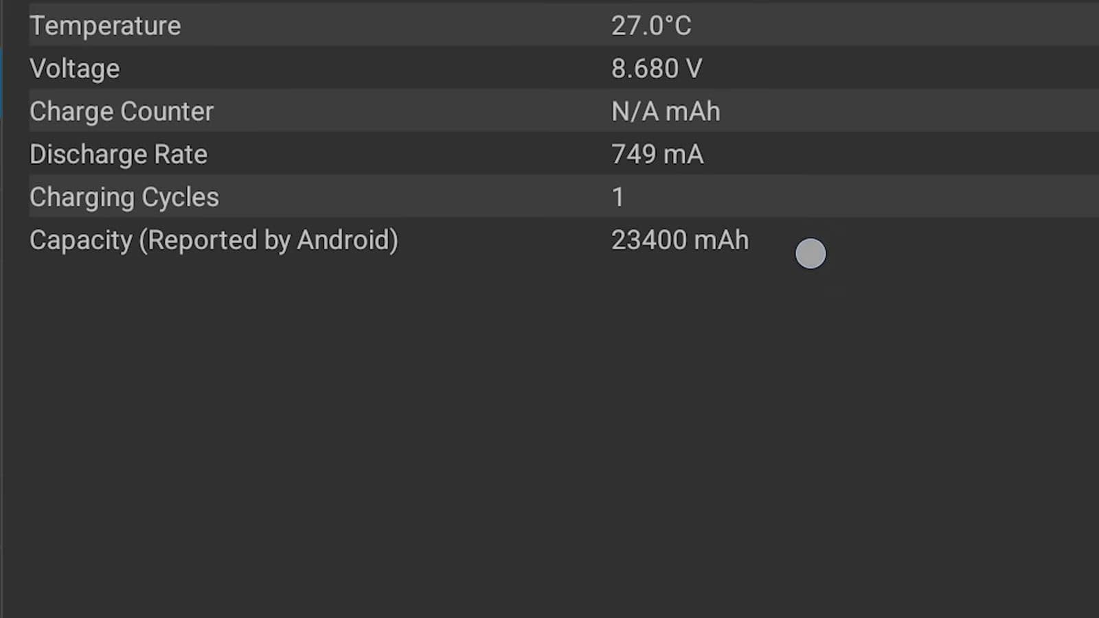 Schermopname van het AIDA64 batterijmenu met de vermelde capaciteit