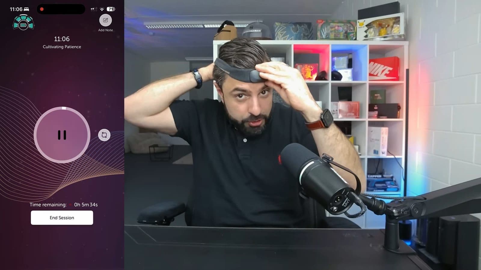 Zino zet de Muse S Athena hoofdband op zijn voorhoofd