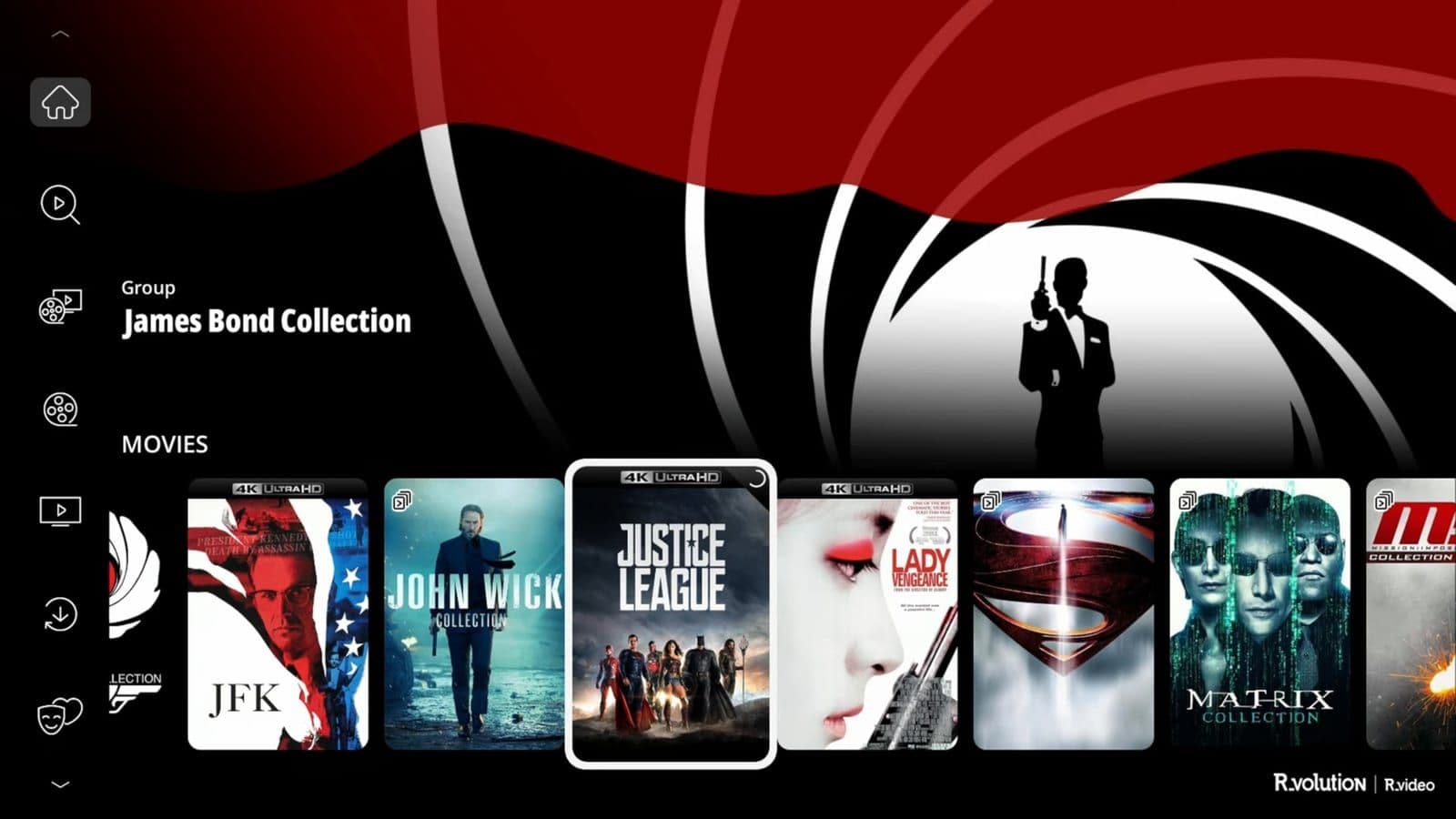 R_video user interface showing poster wall collection for 4K UHD movies